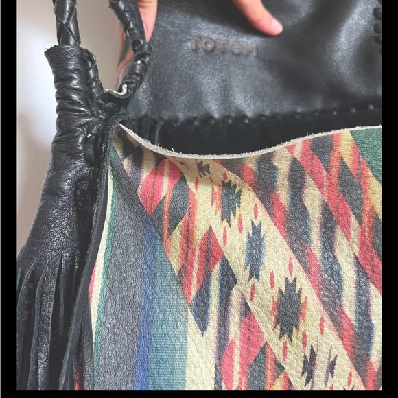 $770~TOTEM SALVAGED Western Saltillo Serape Leather Fringe Crossbody Purse - Picture 11 of 14